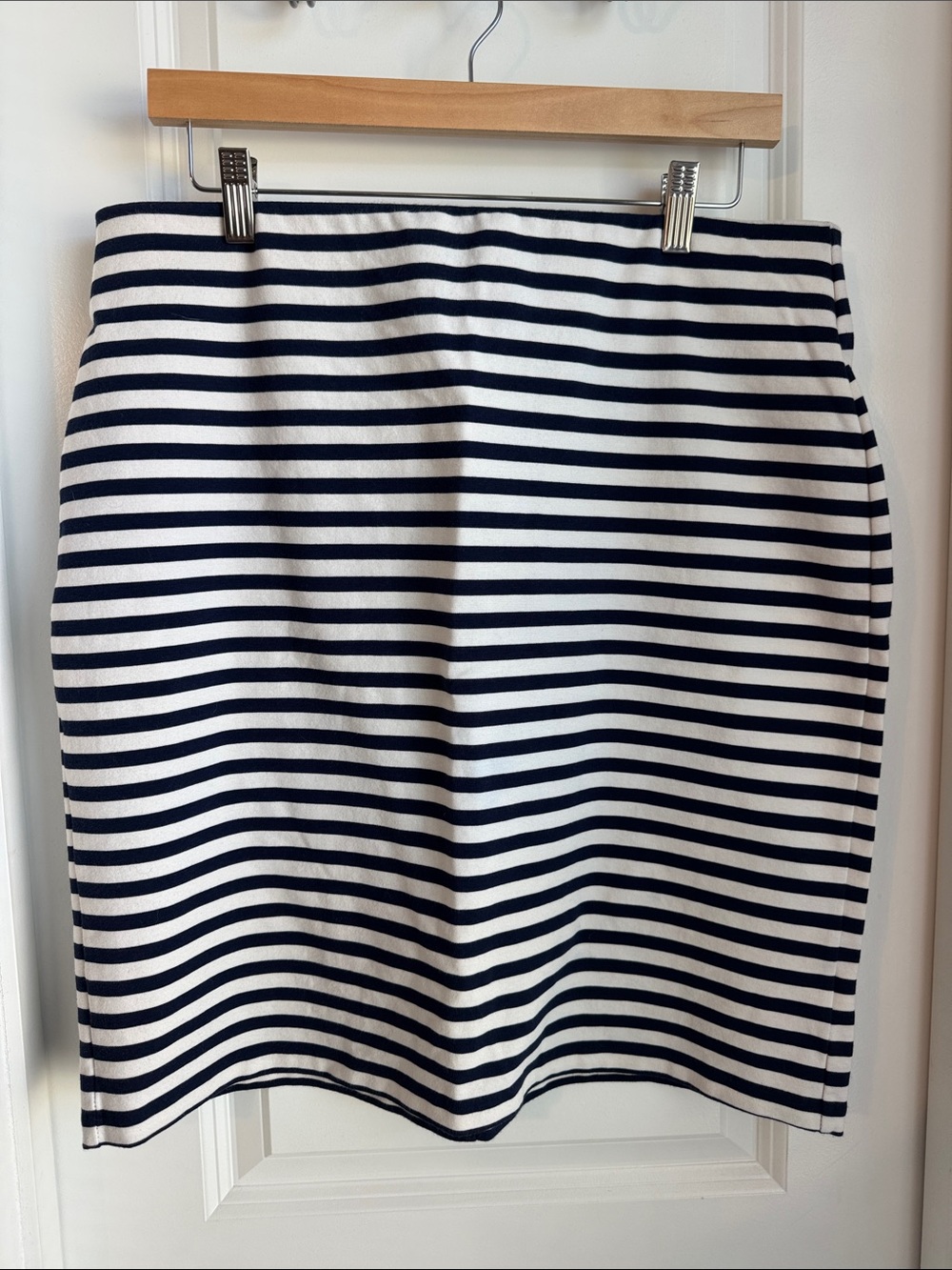 Striped Navy and White Pencil Skirt Ponte on Navy Stripe Size L